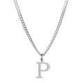 Men’s Minimal Initial Necklace, Stainless Steel Gold Silver Tone 26 Letters Pendant Necklace for Men Women 3.5mm Cuban Chain Waterproof - style: P