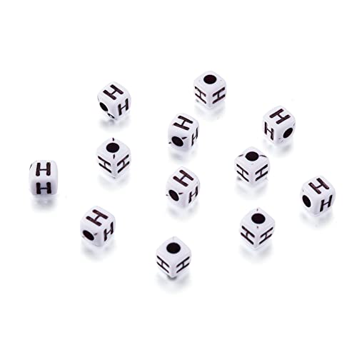 240pcs Opaque Acrylic Letter H Cube Beads White Plastic Alphabet Loose Spacer Square Beads 4-5mm for DIY Name Bracelet Necklace Jewelry Crafts Making Hole: 1.8mm - color: Letter H#White and Black