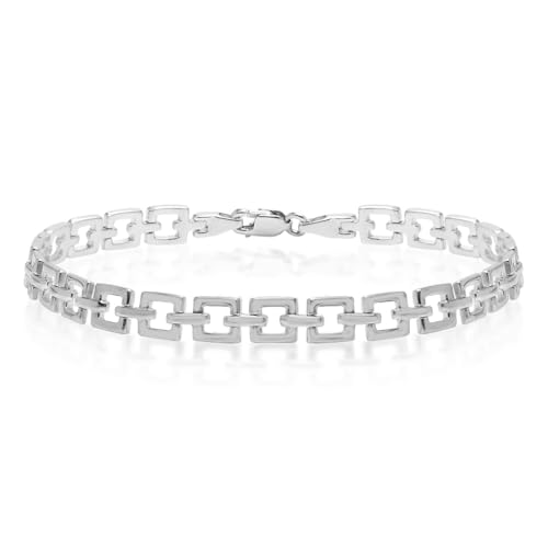 LeCalla Handmade Sterling Silver Mens Bracelets | Solid Italian 925 Chain Bracelets | Classic Designs Chain Bracelets for Men | Men's Silver Bracelet Gift for Dad, Boyfriend, Son - style: 8.5" Open Square Link
