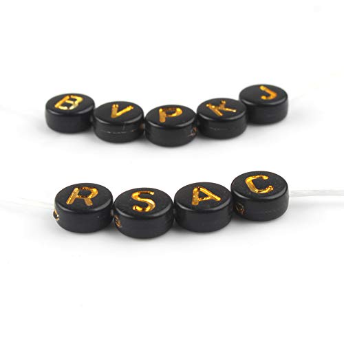 1200pcs Black Letter Beads for Bracelets Round Acrylic Black and Gold Alphabet Beads 4x7mm for Jewelry Making - color: 1200pcs black gold letter