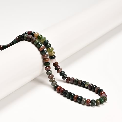 ICAI 4x6mm Natural Rondelle Beads – Loose Gemstone Spacers for DIY Jewelry Making (India Agate) - color: India Agate, size: 4x6