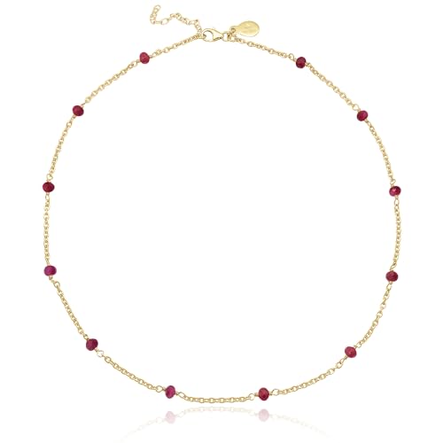 Dainty Gold Necklace for Women,Trendy 18k Gold Vermeil Sterling Silver Choker Necklace Thin Beaded Choker Necklaces Womens Simple Jewelry Gift for Valentines Day - color: July - Ruby