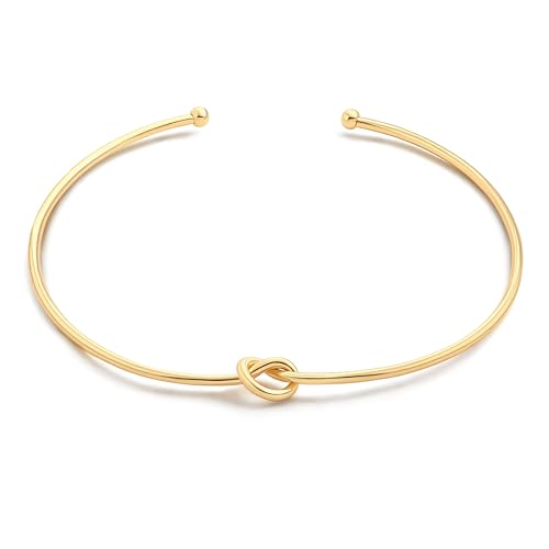 Aobei Pearl 18K Gold Plated Cuff Choker Necklace for Women Chunky Wire Chain Collar Jewelry - style: Love Knot