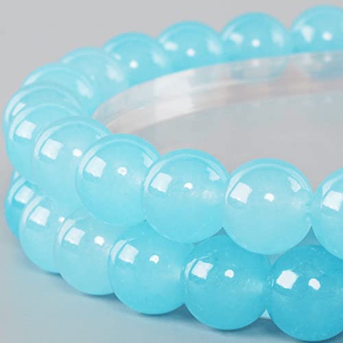 10mm Natural Blue Chalcedony Round Bead - 35PCS Bulk Gemstone Beads for Jewelry Making, DIY Bracelets, Necklaces - Includes Crystal Stretch Cord - Stone Beads for Crafting Gifts - color: Blue Chalcedony, size: 10mm