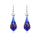 Glass Water Drop Shape Glaze Spiral Dangle Earrings Lampwork Handmade Glass Bead Geometric Earrings for Women Jewelry - color: Shiny Deep Blue