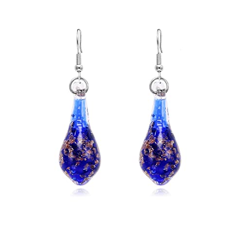 Glass Water Drop Shape Glaze Spiral Dangle Earrings Lampwork Handmade Glass Bead Geometric Earrings for Women Jewelry - color: Shiny Deep Blue