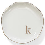 HOME SMILE Initials Ring Dish Jewery Tray with Personalized K-Monogrammed Engagement Wedding Gifts for Friends,Sister,Birthday Christmas Gifts for Women,Ceramic White - style: k