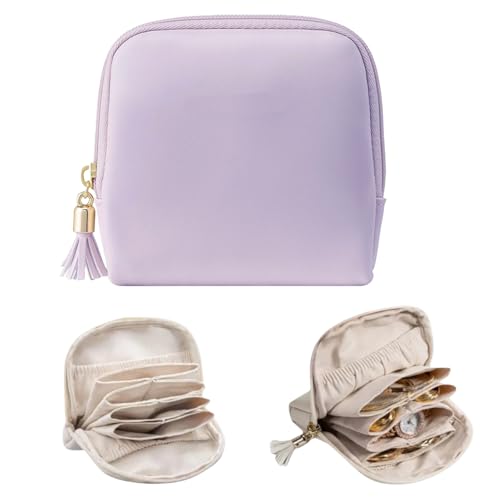 Small Travel Jewelry Case for Women, PU Leather Jewelry Pouch Bag with Zipper, Portable Jewelry Organizer Storage Bag for Earrings Rings Bracelets and Necklaces (purple) - color: purple