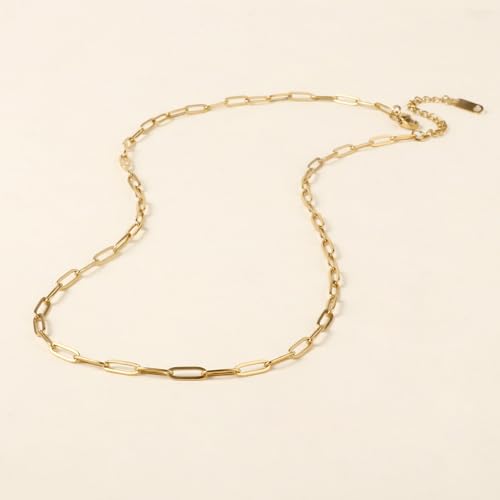10PCS Gold Paperclip Chains Necklace Bulk 3MM 24 Inches 18K Gold PVD Plated Stainless Steel Finished Paperclip Link Chain Bulk forJewelry Making - color: gold, size: 3MM * 24 Inches