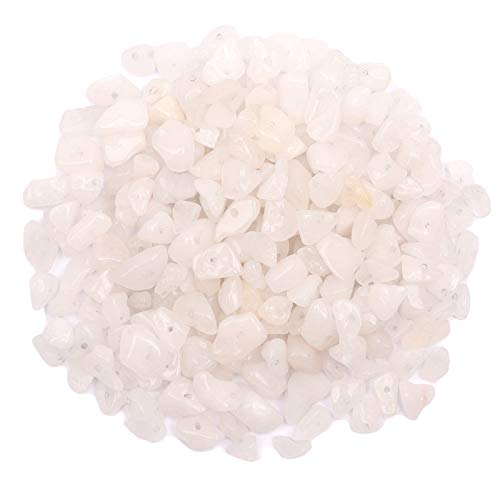 500 pcs Natural Chip Stone Beads, Alabaster 5-8 mm Irregular Gemstones Healing Crystal Loose Rocks Bead Hole Drilled for Jewelry Making Bracelet - color: Alabaster