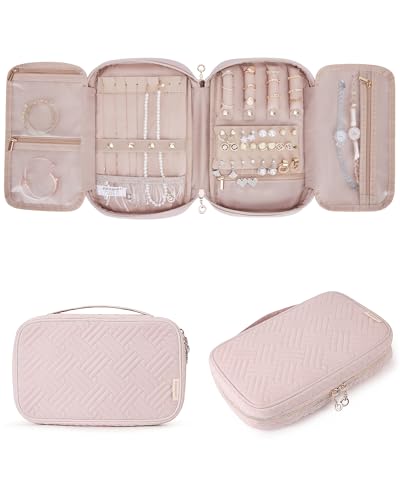 BAGSMART Jewelry Organizer Case Large Travel Jewelry Storage Bag for Necklace, Earrings, Rings, Bracelet, Soft Pink - color: Soft Pink, size: Medium