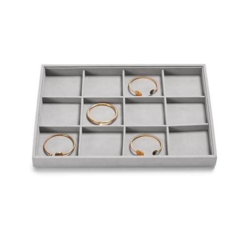 12 Grids Microfiber Jewelry Trays Bracelets Tray Stackable Jewelry Organizer Trays for Drawer Bracelet Holder Earring Tray For Bracelet Bangle Earrings Watches Storage (Gray) - color: Grey, size: 12 Grid
