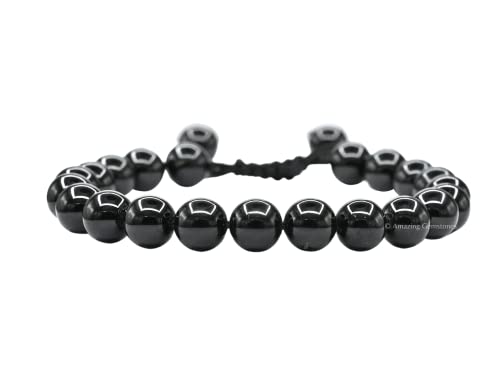 Amazing Gemstone Black Tourmaline Bracelet for Women Men's Gifts - Protection Healing Crystal Bracelet - 8mm Gemstone Beaded Adjustable Bracelet Pulseras Para Hombres Mujer Stocking Stuffers - color: Black Tourmaline