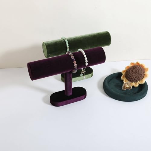 Bracelet T Bar Display for Selling, Wahtch Stand Jewelry Display, Velvet Bangle Holder Organizer【Purple】 - color: Purple