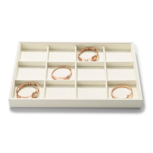 12 Grids Microfiber Jewelry Tray Bracelet Bangle Earring Tray Jewelry Display Trays for Bracelet Bangle Watch Earring Display Storage (White) - color: Beige, size: 12 Grid