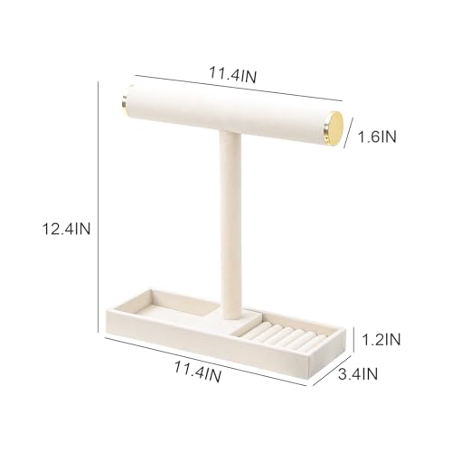 Multi-Use Jewelry Holder Stand, Necklace Bracelet Ring Organizer Stand, Scrunchie Watches Velvet Jewelry Holder Stand With Tray for Women Girls Home Use(Beige with Lid) - color: Beige+Lid