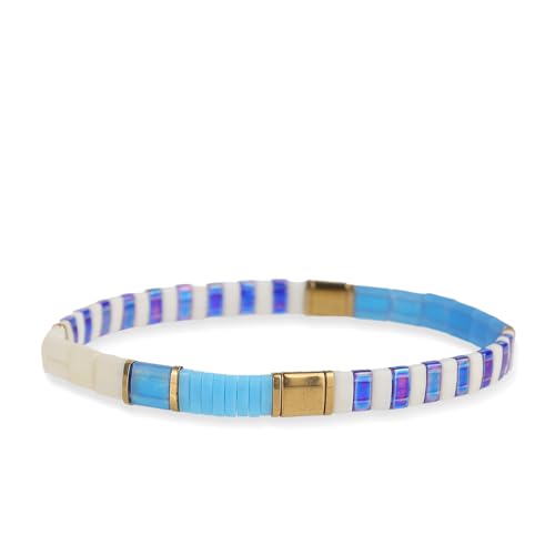 Tila Beaded Stretch Strand Bracelets for Women, Cute Boho Stackable Handmade Colorful Mixed Flat Square Beads Elastic Beach Surfer Bracelet Trendy Jewelry Friend Gift - color: 0901F