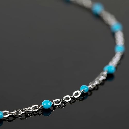 UMAOKANG 33 Feet/10M Stainless Steel Chain for Jewelry Making Light Blue Enamel Beaded Chain Bulk with Lobster Clasps and Jump Rings - color: Light Blue Bead-Steel