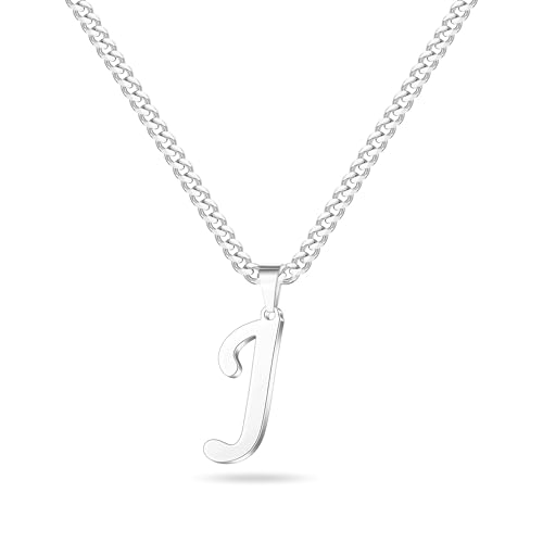 LUXEJEW Initial A-Z Letter Necklace for Men Boys Women, Stainless Steel Cuban Link Chain Letter Pendant Necklaces Capital Monogram Necklace Jewelry Gifts for Men 20+2 Inches - color: Silver, size: Letter J
