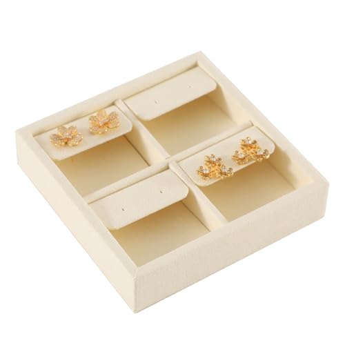 Dark Blue Jewelry Display Tray Ring Necklace Earring Bangle Organizer Multifunctional Storage Case for Jewelry Showcase (Small 4 Grids Earrings Tray(beige)) - color: 19-Earring Tray