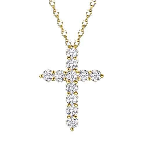 Stainless steel Cubic Zirconia Cross Necklace for Women Pendant with Chain 16"/18"+2" Perfect Jewelry Gifts for Birthday Christmas Mothers Day Wedding - size: 16+2 inches, style: 18K Gold Plated