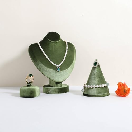 Velvet Necklace display stand for Selling, Jewelry Bust Mannequin for Show, Small Necklace Holder Stand【Green】 - color: Green