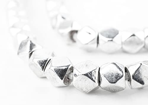 The Bead Chest Cornerless Cube Beads - Full Strand of Faceted Ethnic Metal Spacers (7mm, Silver) - color: Silver, size: 7mm