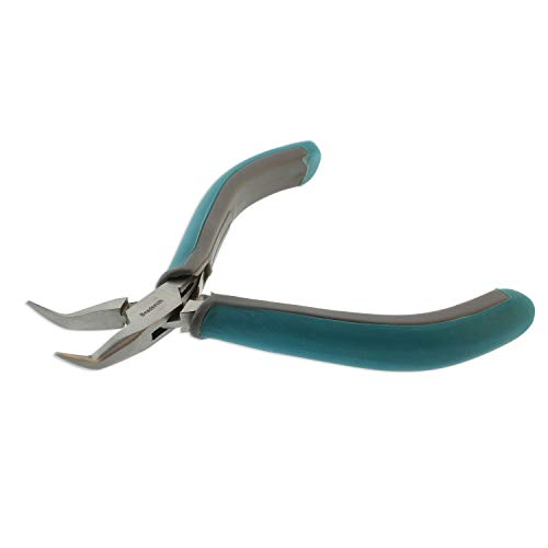 The Beadsmith Simply Modern Bent Chain Nose Pliers, 4.5 inches (114mm) with polished steel head, PVC grip handles and double-leaf springs, tool for jewelry making