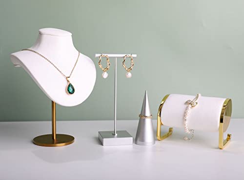 GemeShou White necklace holder stands for girls, Velvet hanging jewelry organizer, Metal necklace display stands for selling【White-Height 7.48 inch】
