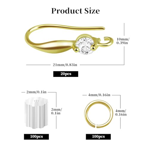 Earring Hooks for Jewelry Making, 14K Gold Plated Earring Hooks with with Cubic Zirconia Hypoallergenic Ear Wire for DIY Earrings 220PCS - color: 14K Gold-Big Cubic Zirconia Earring Hooks