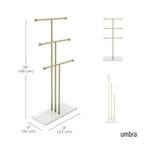 Umbra Trigem Hanging Jewelry Organizer Tiered Tabletop Free Standing Necklace Holder Display, White/Gold