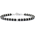 Ganbatte Handmade Beaded Bracelet, Natural Stone and Silver Stainless Steel, Boho Style Women's Jewelry - color: Black Onyx
