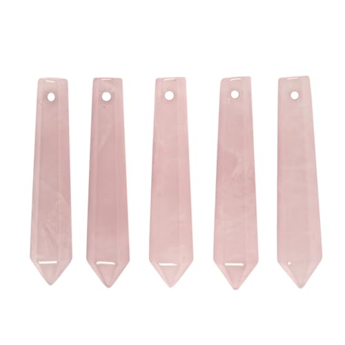 50mm Natural Rose Quartz Hexagonal Wand Jewelry Making Crystal Pointed Chakra Reiki Healing Beads 2mm Hole Drilled(Pack of 5) - color: Rose Quartz