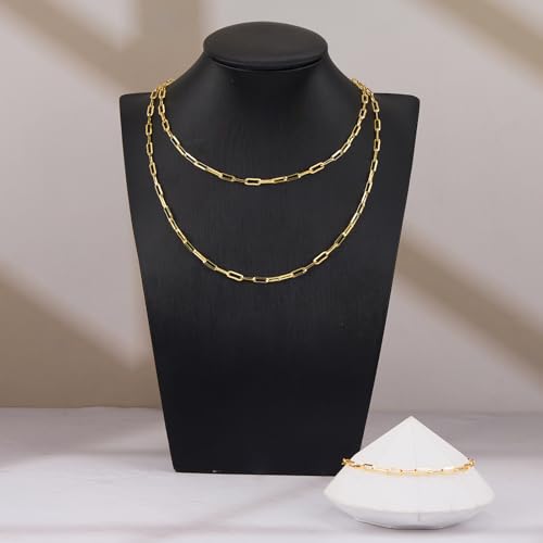 5 Meters Stainless Steel Chains Bulk on Spool Paperclip Link Chain for Jewelry Making with Jump Rings and Lobster Clasps - color: Paperclip Gold