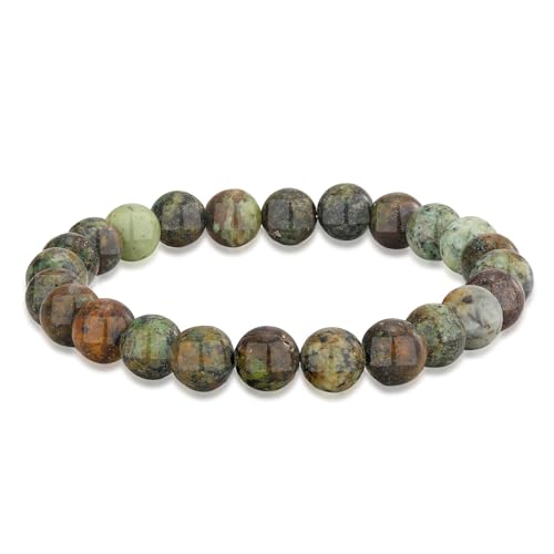 Crystal Vibe 8mm Beaded Bracelets For Women Men - Healing Crystal Bracelet - Adjustable Size - color: african turquoise
