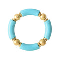 LALAPPLE Gold Plated Beaded Acrylic Bamboo Tube Bangle Bracelets for Women, Colorful Chunky Curved Tube With Gold Plated Pieces Beads Stretch Bracelet Friendship Summer Beach Jewelry - color: N-Blue