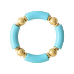 LALAPPLE Gold Plated Beaded Acrylic Bamboo Tube Bangle Bracelets for Women, Colorful Chunky Curved Tube With Gold Plated Pieces Beads Stretch Bracelet Friendship Summer Beach Jewelry - color: N-Blue
