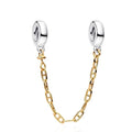 S925 Bead Dangle Charms for Bracelets Necklaces, Compatible with Pandora - style: Two Pig Nose Safety Chain 14K Gold Plated