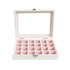 Wudygirl Small Jewelry Organizer 24 Grid Jewelry Box with Clear Lid Velvet Ring Holder Earring Organizer Jewelry Tray for Drawer Jewelry Display Case for Women Gift (Pink) - style: White Pink 24 Grid