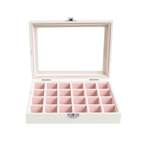 Wudygirl Small Jewelry Organizer 24 Grid Jewelry Box with Clear Lid Velvet Ring Holder Earring Organizer Jewelry Tray for Drawer Jewelry Display Case for Women Gift (Pink) - style: White Pink 24 Grid