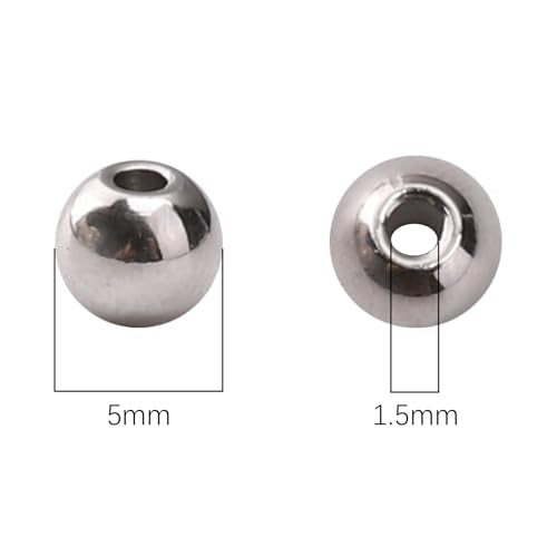 304 Stainless Steel Round Beads 5.0mm 200pcs Spacer Beads for Jewelry DIY Making and Repairing - size: 5.0mm
