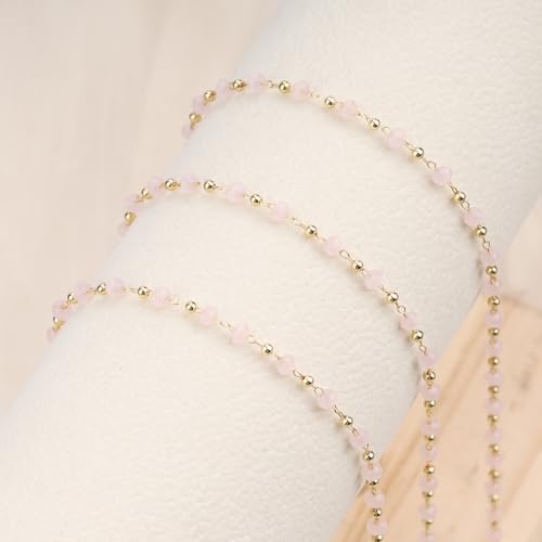 SMYHTGLIF 5 Meters Gold Plated Brass Bead Jewelry Making Chain Pink Crystal Chain Bulk Craft Chain with Lobster Clasps and Jump Rings for Jewelry Making - color: Pink