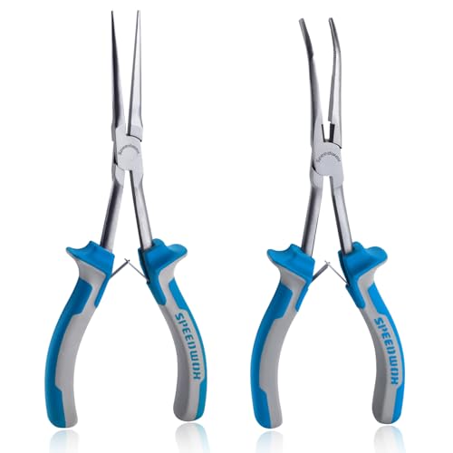 SPEEDWOX 2PCS Long Reach Needle Nose Pliers Set Long Nose Pliers & Bent Needle Nose Pliers Extra Long Pliers Tool Kit for Jewelry Making, Wire Bending and Object Gripping on Narrow Space - style: 2PCS Needle Nose Pliers