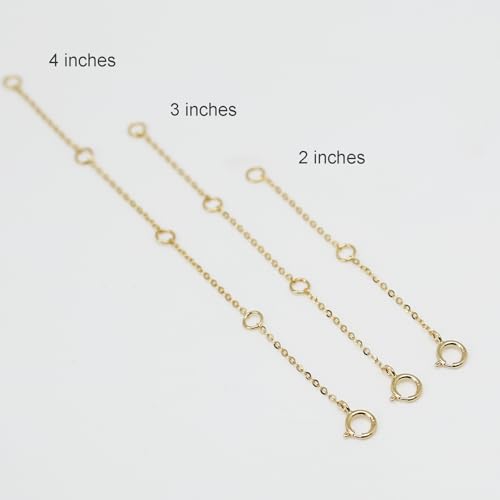 14K Solid Gold Necklace Extender Real Bracelet Extender 2 3 4 Inch Durable Adjustable Chain Gold Anklets Extension for Women 2" 3" 4" (14K Yellow Gold-3 IN) - color: 14K Yellow Gold-3 IN