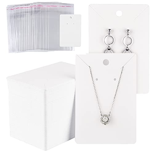 MIAHART 150 Set Earring Holder Cards Necklace Display Cards with 150pcs Bags for Selling DIY Ear Studs, Earrings and Jewelry Display (White) - color: White