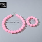 Colorful Chunky Beaded Necklace for Women Acrylic Bead Choker Necklaces Fashion Large Round Beads Necklaces for Women Handmade Summer Jewelry - color: Pink bracelet + necklace