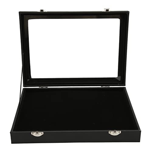 Pin Display Case Premium Transparent Glass Lid Jewelry Storage Box With Lock Buckle For Brooch Badge Medal Collection Black 28x20x5cm