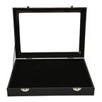 Pin Display Case Premium Transparent Glass Lid Jewelry Storage Box With Lock Buckle For Brooch Badge Medal Collection Black 28x20x5cm