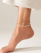 RLMOON Gold Silver Anklets for Women CZ Ankle Bracelet 14K Gold Plated Waterproof Layered Stackable Tennis Dot Chain Anklet Trendy Summer Beach Foot Jewelry - color: A-Clover&Tennis Anklet-Gold