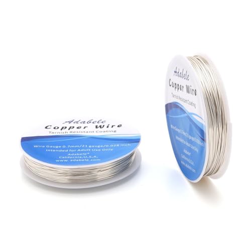 Adabele 164 Feet Premium Tarnish Resistant Round Jewelry Wire Copper Beading Wire Spool Bulk (0.7mm/21 Gauge) Sterling Silver Plated for DIY Craft Jewelry Making BF285-7 - color: Silver, size: 0.7mm (21 Gauge) wire - 2 Rolls